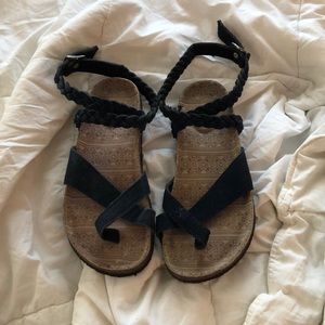 Navy blue tie up sandals